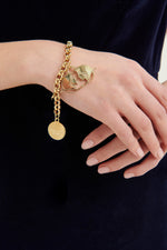 Load image into Gallery viewer, GULNOZA DILNOZA Logo pendant bracelet in gold finish metal