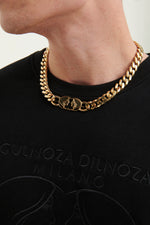 Load image into Gallery viewer, Gulnoza Dilnoza Logo chain-link necklace in gold finish metal