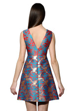 Load image into Gallery viewer, Silk Jacquard Vneck Jewel Embellished and Embroidered Mini Dress
