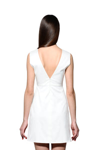 Jewel Embellished and Embroidered White Vneck Mini Dress
