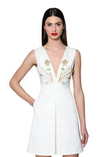 Load image into Gallery viewer, White Italian Cotton V-Neck Jewel Embroidered Mini Dress