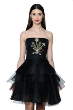 Load image into Gallery viewer, Silk Organza Corset Jewel Embroidered Little Black Dress