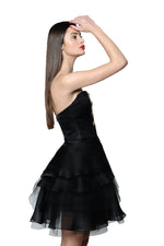 Load image into Gallery viewer, Silk Organza Corset Jewel Embroidered Little Black Dress