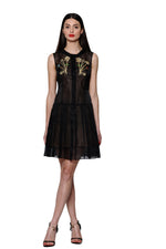 Load image into Gallery viewer, Black Silk Crepe de Chine Pleated Jewel Embroidered Dress