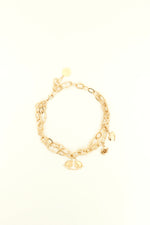 Load image into Gallery viewer, Gulnoza Dilnoza Logo, heart and rose charm double-chain necklace in gold finish metal