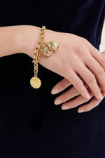 Load image into Gallery viewer, GULNOZA DILNOZA Logo pendant bracelet in gold finish metal
