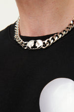 Load image into Gallery viewer, Gulnoza Dilnoza Logo chain-link necklace in silver finish metal
