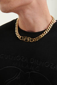 Gulnoza Dilnoza Logo chain-link necklace in gold finish metal