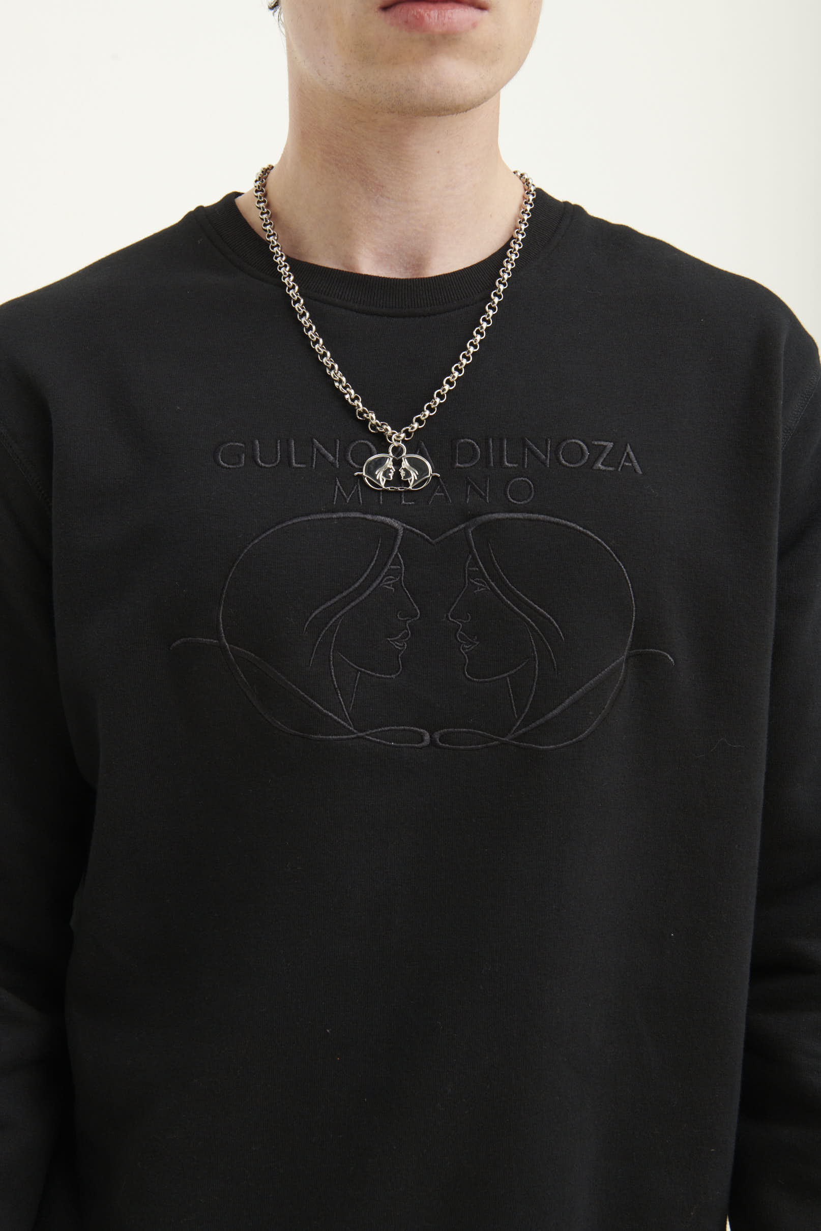 GULNOZA DILNOZA Logo pendant necklace in silver finish metal