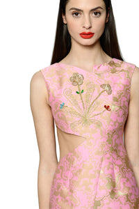 Jewel Embellished and Embroidered Silk Jacquard Asymmetric Dress
