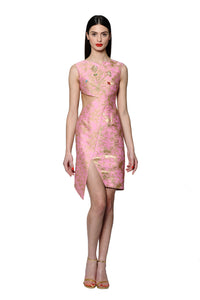 Jewel Embellished and Embroidered Silk Jacquard Asymmetric Dress