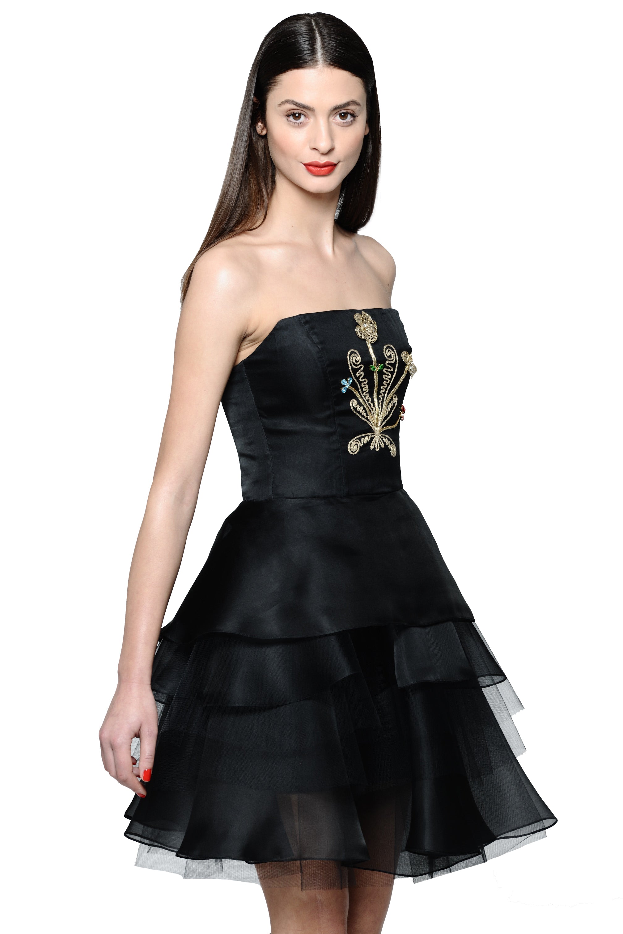 Jewel Embellished and Embroidered Silk Organza Little Black Dress