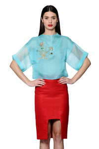 Silk Organza Jewel Embellished and Embroidered Top