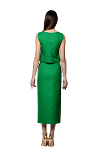Green Asymmetric Tailored Maxi Skirt