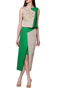 Green Asymmetric Tailored Maxi Skirt